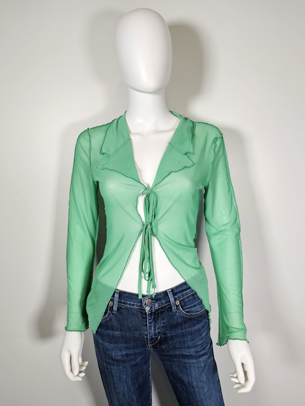 Neon & Nylon Green Mesh Sheer Tie Front Top Sz S